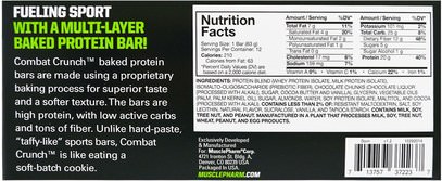 والرياضة، والبروتين أشرطة MusclePharm, Combat Crunch, Chocolate Chip Cookie Dough, 12 Bars, 63 g Each