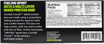 والرياضة، والبروتين أشرطة MusclePharm, Combat Crunch, Cinnamon Twist, 12 Bars, 63 g Each