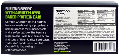 والرياضة، والبروتين أشرطة MusclePharm, Combat Crunch, Cookies N Cream, 12 Bars, 2.22 oz oz (63 g) Each