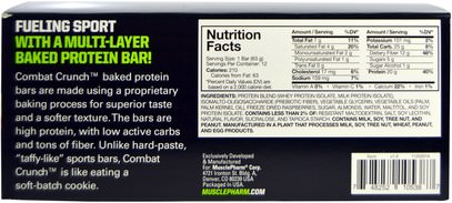 والرياضة، والبروتين أشرطة MusclePharm, Combat Crunch, White Chocolate Raspberry, 12 Bars, 2.22 oz (63 g) Each