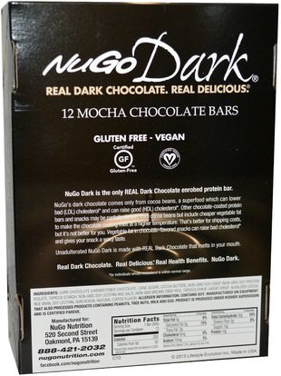 والرياضة، والبروتين أشرطة NuGo Nutrition, Organic Protein Bars, Dark Mocha Chocolate, 12 Bars, 1.76 oz (50 g) Each
