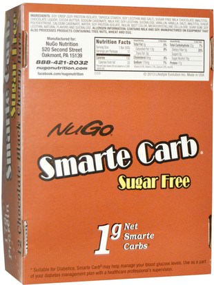 والرياضة، والبروتين أشرطة NuGo Nutrition, Smarte Carb Sugar Free, Chocolate Black Cherry, 12 Bars, 1.76 oz (50 g) Each