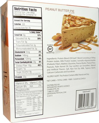 والرياضة، والبروتين أشرطة Oh Yeah!, One Bar, Peanut Butter Pie Flavor, 12 Bars, 2.12 oz (60 g) Each