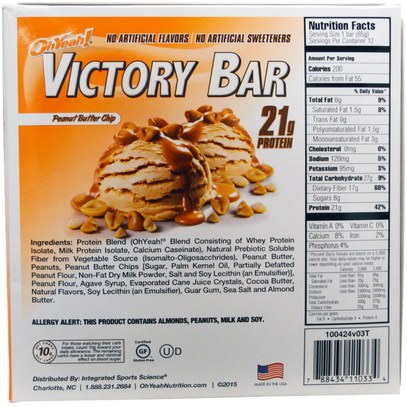 والرياضة، والبروتين أشرطة Oh Yeah!, Victory Bar, Peanut Butter Chip, 12 Bars, 2.29 oz (65 g) Each