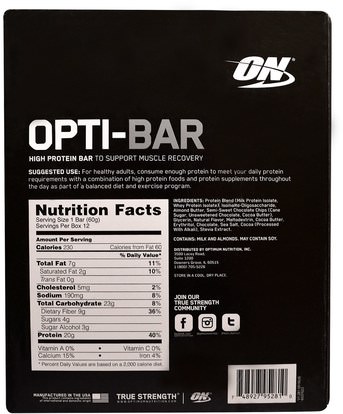 والرياضة، والبروتينات، والتغذية المثلى Optimum Nutrition, Opti-Bar High Protein Bar, Chocolate Chip Cookie Dough, 12 Bars - 2.1 oz (60 g) Each