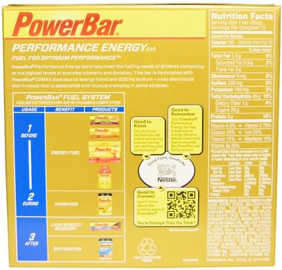 والرياضة، والبروتين أشرطة PowerBar, Performance Energy Bar, Vanilla Crisp, 12 Bars, 2.29 oz (65 g) Each