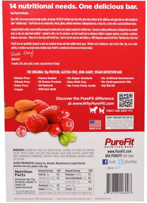 والرياضة، والبروتين أشرطة Pure Fit Bars, Premium Nutrition Bars, Berry Almond Crunch, 15 Bars, 2 oz (57 g) Each