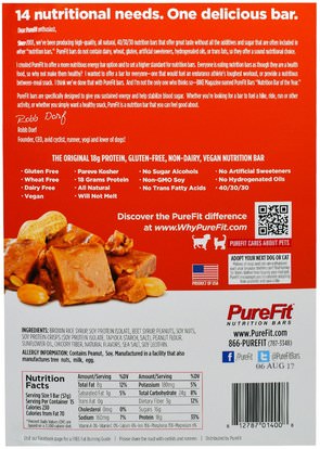 والرياضة، والبروتين أشرطة Pure Fit Bars, Premium Nutrition Bars, Peanut Butter Toffee Crunch, 15 Bars, 2 oz (57 g) Each