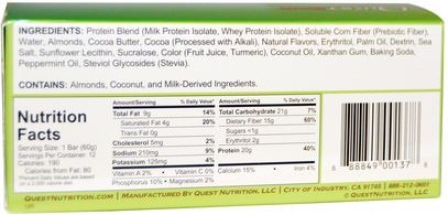والرياضة، والبروتين أشرطة Quest Nutrition, Quest Bar, Protein Bar, Mint Chocolate, 12 Bars, 2.1 oz (60 g) Each