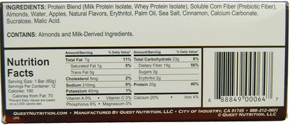 والرياضة، والبروتين أشرطة Quest Nutrition, QuestBar, Protein Bar, Apple Pie, 12 Bars, 2.1 oz (60 g) Each