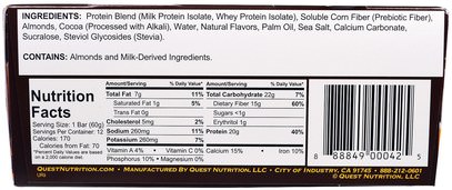 والرياضة، والبروتين أشرطة Quest Nutrition, QuestBar, Protein Bar, Chocolate Brownie, 12 Bars, 2.1 oz (60 g) Each