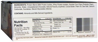 والرياضة، والبروتين أشرطة Quest Nutrition, QuestBar, Protein Bar, Chocolate Chip Cookie Dough, 12 Bars, 2.1 oz (60 g) Each