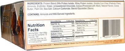 والرياضة، والبروتين أشرطة Quest Nutrition, QuestBar, Protein Bar, Double Chocolate Chunk, 12 Bars, 2.1 oz (60 g) Each