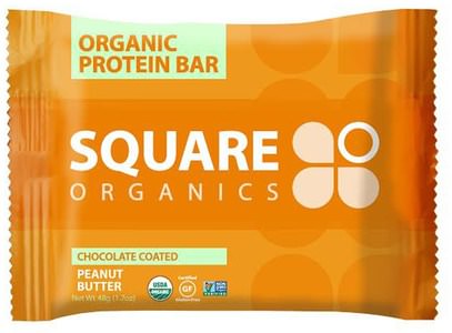 والرياضة، والبروتين أشرطة Square Organics, Organic Protein Bar, Chocolate Coated Peanut Butter, 12 Bars, 1.7 oz (48 g) Each