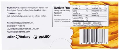 والرياضة، والبروتين أشرطة The Julian Bakery, Paleo Protein Bar, Pure Sunflower Butter, 12 Bars, 2.05 oz (58.3 g) Each