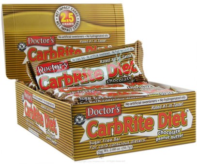والرياضة، والبروتين أشرطة Universal Nutrition, Doctors CarbRite Diet Bar, Chocolate Peanut Butter, 12 Bars, 2.00 oz (56.7 g) Each