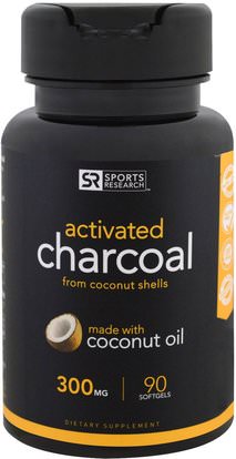 Sports Research, Activated Charcoal From Coconut Shells, 300 mg, 90 Softgels ,المكملات الغذائية، المعادن، الفحم المنشط