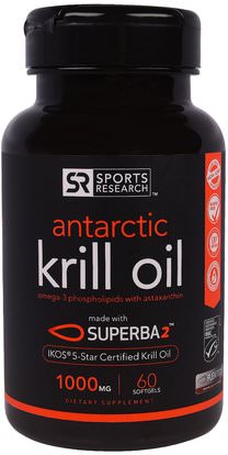 Sports Research, Antarctic Krill Oil, 1000 mg, 60 Softgels ,المكملات الغذائية، إيفا أوميجا 3 6 9 (إيبا دا)، زيت الكريل