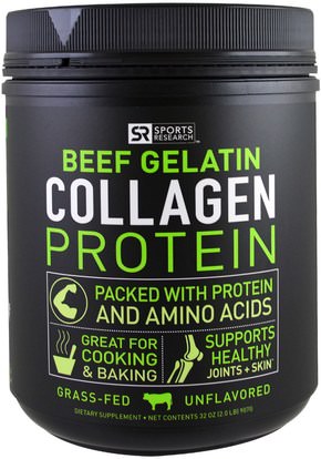 Sports Research, Beef Gelatin Collagen Protein, Unflavored, 32 oz (907 g) ,الصحة، العظام، هشاشة العظام، الكولاجين