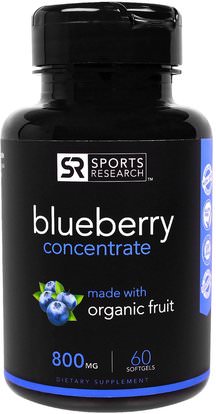 Sports Research, Blueberry Concentrate, 800 mg, 60 Softgels ,الأعشاب، العنبية