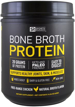 Sports Research, Bone Broth Protein, Natural Broth, 16.04 oz (455 g) ,الطعام، كيتو، حبي، بروتين