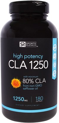 Sports Research, CLA 1250, 1250 mg, 180 Softgels ,وفقدان الوزن، والنظام الغذائي، كلا (مترافق حمض اللينوليك)