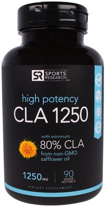 Sports Research, CLA 1250, 1250 mg, 90 Veggie Softgels ,وفقدان الوزن، والنظام الغذائي، كلا (مترافق حمض اللينوليك)