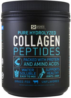 Sports Research, Collagen Peptides, Unflavored, 16 oz (454 g) ,والرياضة، والرياضة، والعظم، وهشاشة العظام، الكولاجين