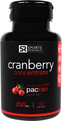Sports Research, Cranberry Concentrate, 250 mg, 90 Softgels ,الأعشاب، التوت البري، الصحة البولية