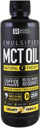 Sports Research, Emulsified, MCT Oil, Creamy Vanilla, 16 fl oz (473 ml) ,الغذاء، كيتو ودية، الطاقة، النفط مك
