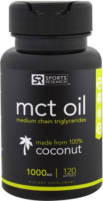Sports Research, MCT Oil, 1000 mg, 120 Softgels ,الغذاء، كيتو ودية، الطاقة، النفط مك