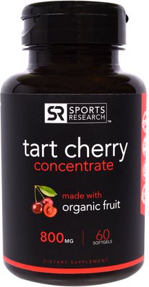 Sports Research, Tart Cherry Concentrate, 800 mg, 60 Softgels ,المكملات الغذائية، مقتطفات الفاكهة، الكرز (الفاكهة السوداء البرية)