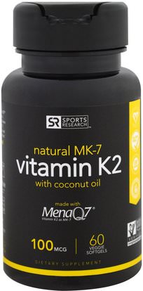 Sports Research, Vitamin K2, 100 mcg, 60 Veggie Softgels ,الفيتامينات، فيتامين k