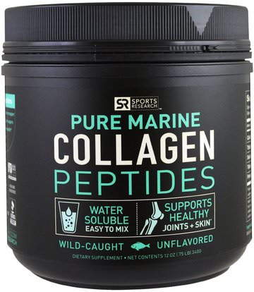 Sports Research, Wild-Caught, Pure Marine Collagen Peptides, Unflavored, 12 oz (340 g) ,الصحة، العظام، هشاشة العظام، الكولاجين