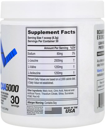 والرياضة، والمكملات الغذائية، بكا (متفرعة سلسلة الأحماض الأمينية) EVLution Nutrition, BCAA 5000, Cherry Limeade, 8.8 oz (249 g)