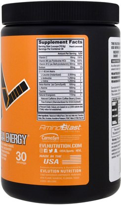 والرياضة، والمكملات الغذائية، بكا (متفرعة سلسلة الأحماض الأمينية) EVLution Nutrition, BCAA Energy, Peach Lemonade, 11.4 oz (324 g)