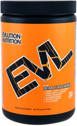 والرياضة، والمكملات الغذائية، بكا (متفرعة سلسلة الأحماض الأمينية) EVLution Nutrition, BCAA Lean Energy, Peach Lemonade, 13.3 oz (378 g)