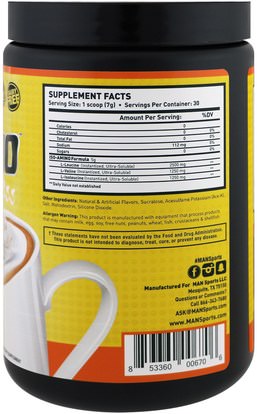 والرياضة، والمكملات الغذائية، بكا (متفرعة سلسلة الأحماض الأمينية) MAN Sport, LLC, ISO-Amino Coffee Creamer Bliss, Pumpkin Spice, 7.41 oz (210 g)