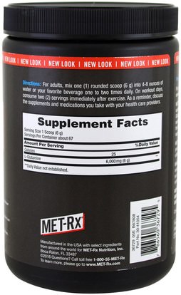 والرياضة، والمكملات الغذائية، ل الجلوتامين MET-Rx, L-Glutamine Powder, Unflavored, 14.10 oz (400 g)