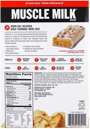 والرياضة، والمكملات الغذائية، والبروتين Cytosport, Inc, Muscle Milk Red Bar, Almond Cookie, 12 Bars, 2.25 oz (64 g) Each
