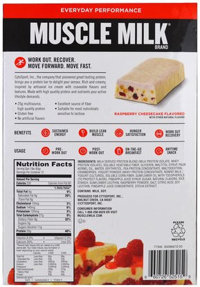 والرياضة، والمكملات الغذائية، والبروتين Cytosport, Inc, Muscle Milk Red Bar, Raspberry Cheesecake, 12 Bars, 2.22 oz (63 g) Each