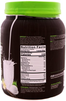 والرياضة، والمكملات الغذائية، والبروتين MusclePharm Natural, Grass-Fed Whey, Natural Whey Protein Powder Drink Mix, Vanilla, 0.93 lbs (420 g)