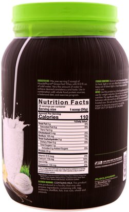 والرياضة، والمكملات الغذائية، والبروتين MusclePharm Natural, Grass-Fed Whey, Natural Whey Protein Powder Drink Mix, Vanilla, 1.85 lbs (840 g)