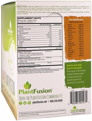 والرياضة، والمكملات الغذائية، والبروتين PlantFusion, Organic Plant Protein, Vanilla Chai, 12 Packets, 1.06 oz (30 g) Each