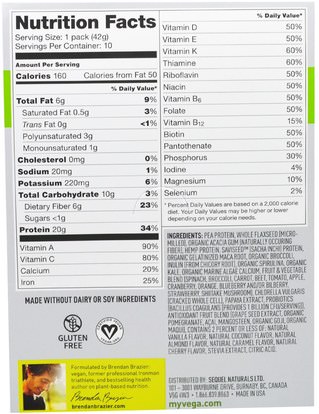 والرياضة، والمكملات الغذائية، والبروتين Vega, All-In-One, Nutritional Shake, Coconut Almond, 10 Packets, 1.5 oz (42 g) Each