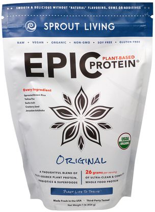 Sprout Living, Epic Plant-Based Protein Powder, Original, 1 lb (454 g) ,والمكملات الغذائية، والبروتين