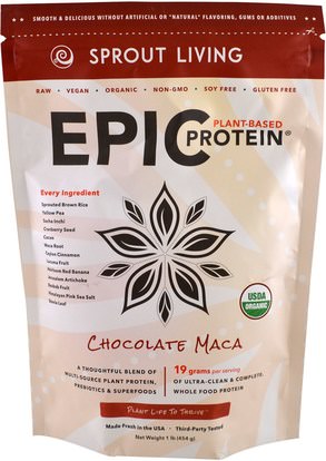 Sprout Living, Epic Protein, Chocolate Maca, 1 lb (454 g) ,المكملات الغذائية، أدابتوغين، والبروتين