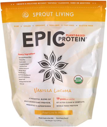Sprout Living, Epic Protein, Vanilla Lucuma, 1 kg (1,000 g) ,والمكملات الغذائية، والبروتين
