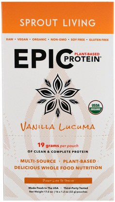 Sprout Living, Organic, Epic Plant-Based Protein, Vanilla Lucuma, 16 Pouches, 1.2 oz (32 g) Each ,والمكملات الغذائية، والبروتين