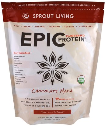 Sprout Living, Organic Epic Protein, Chocolate Maca, 1 kg (1,000 g) ,المكملات الغذائية، أدابتوغين، والبروتين